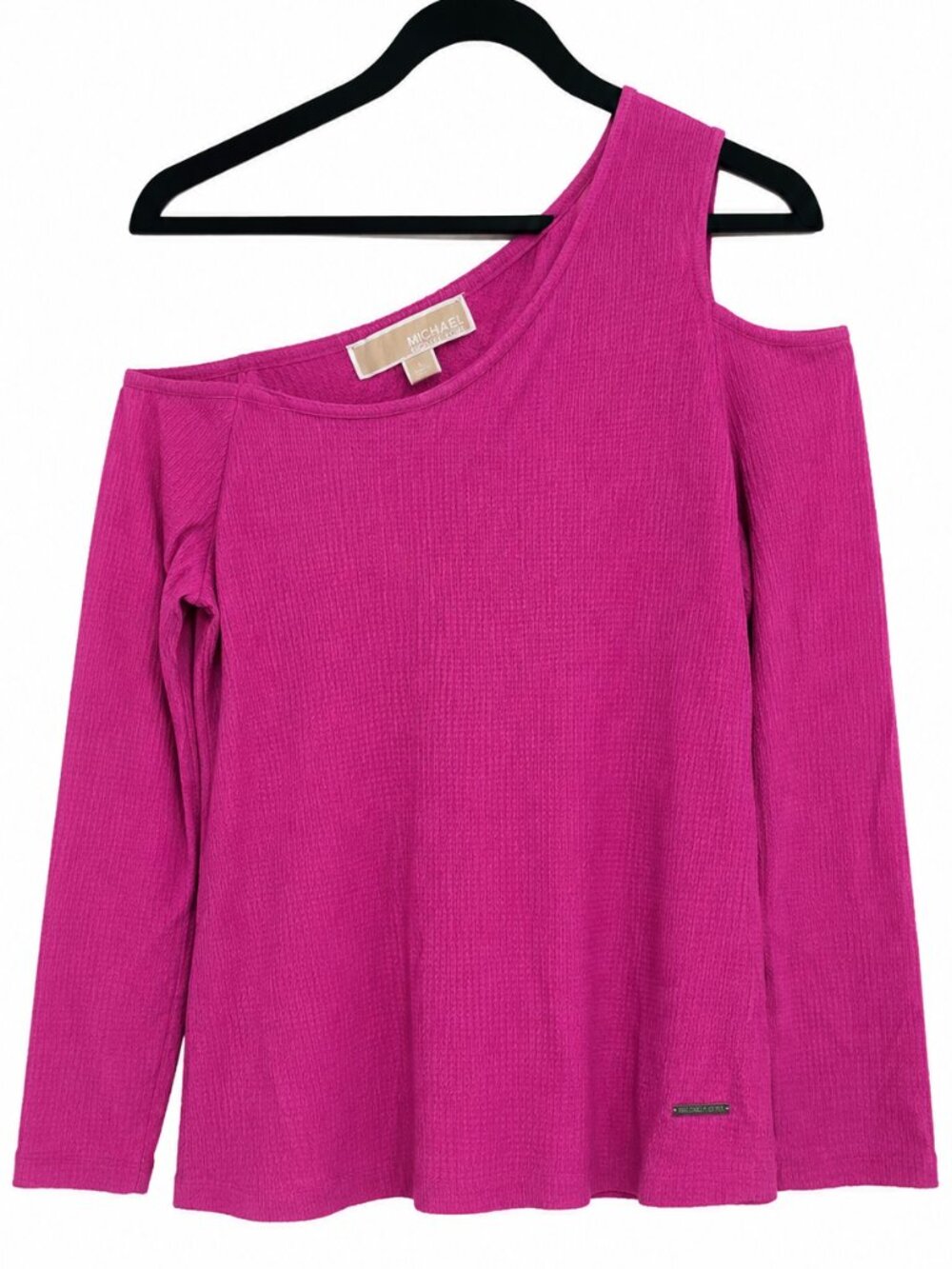 Women L Pink Cold Shoulder Asymmetrical Long Sleeve Top MICHAEL Michael Kors